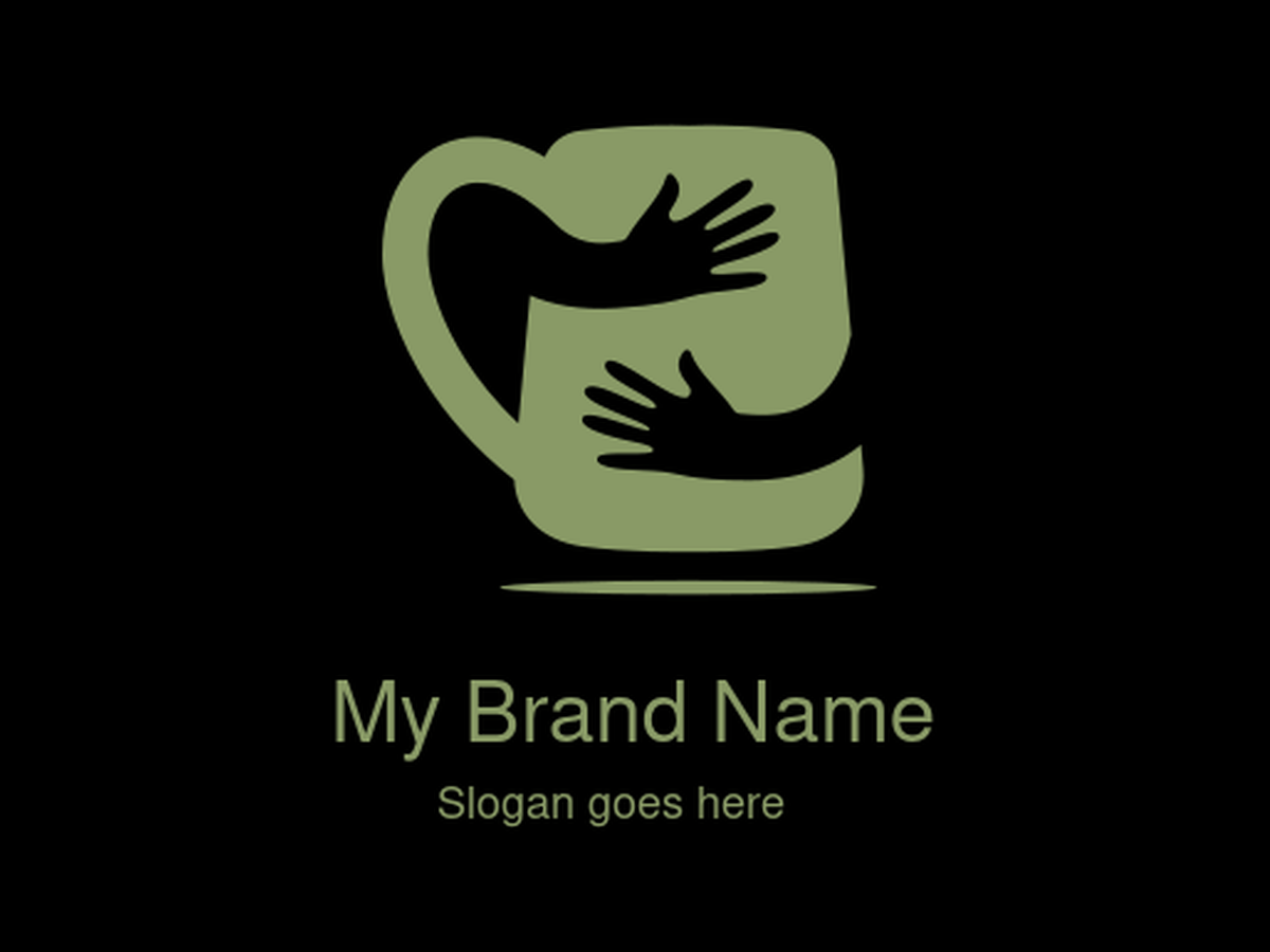 Warm Green Mug with Embracing Hands Logo Design for Cozy Coffee Shop Chains and Sustainable Beverage Community Initiatives